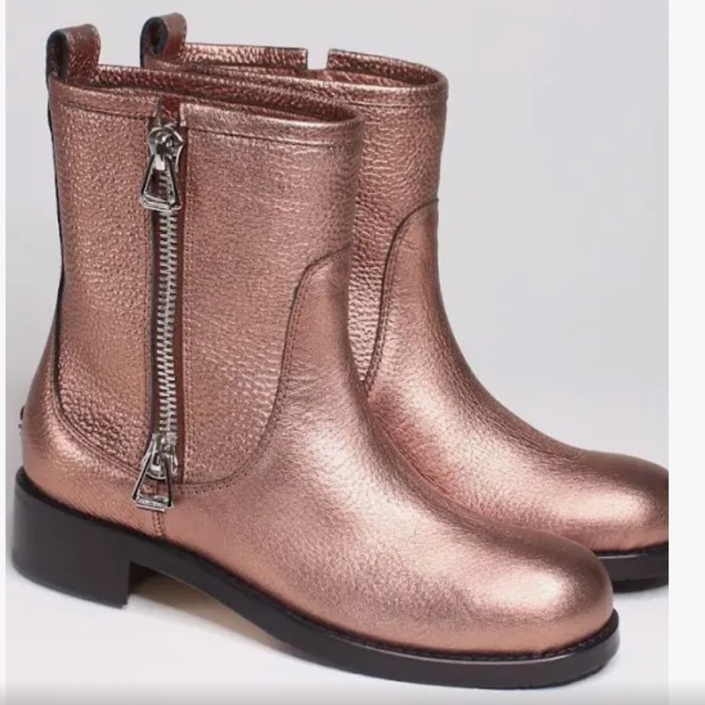 Jimmy choo Dondo metallic rosewood grainy calf leather ankle biker boots (NEW)